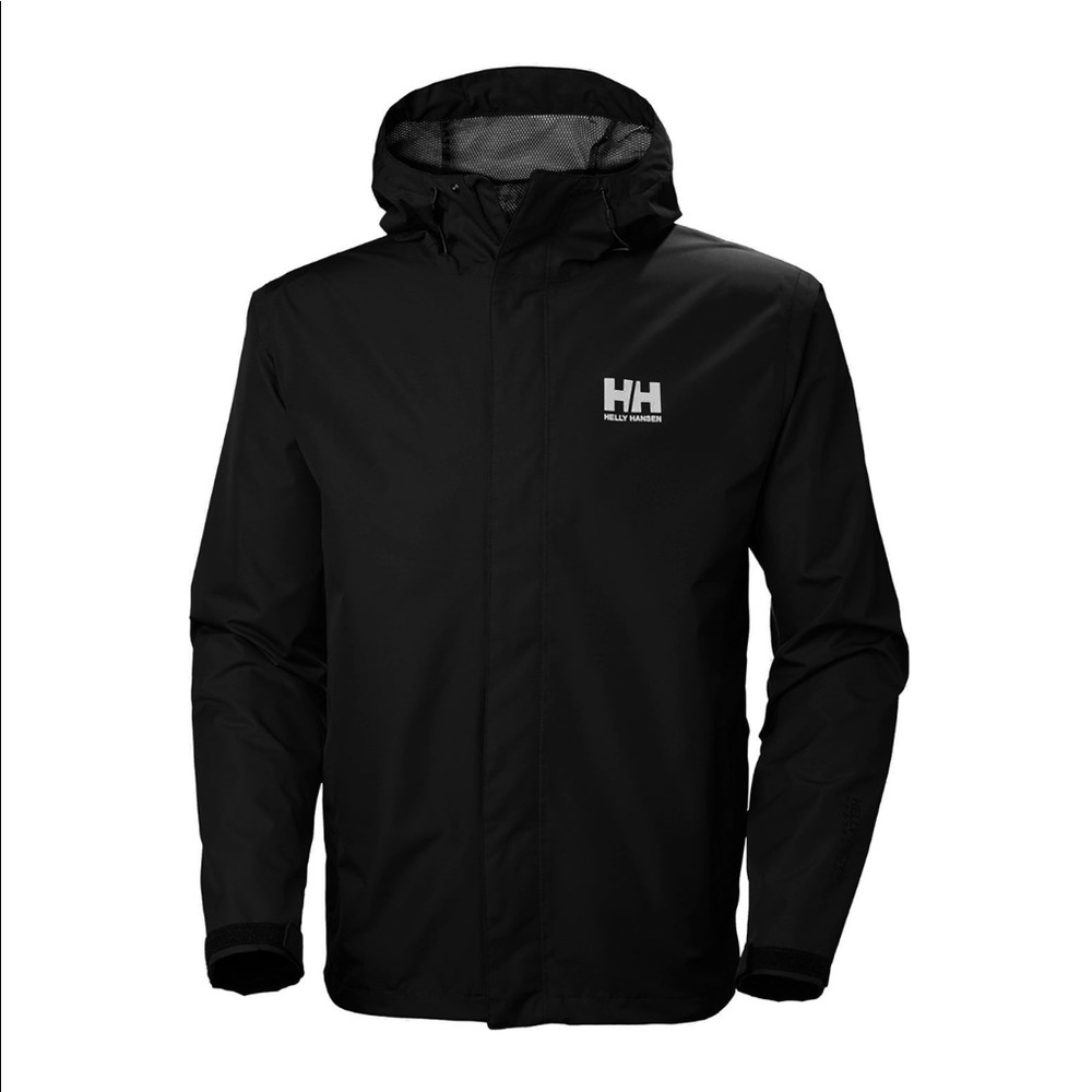 Black Hooded Helly Hansen Rain Coat